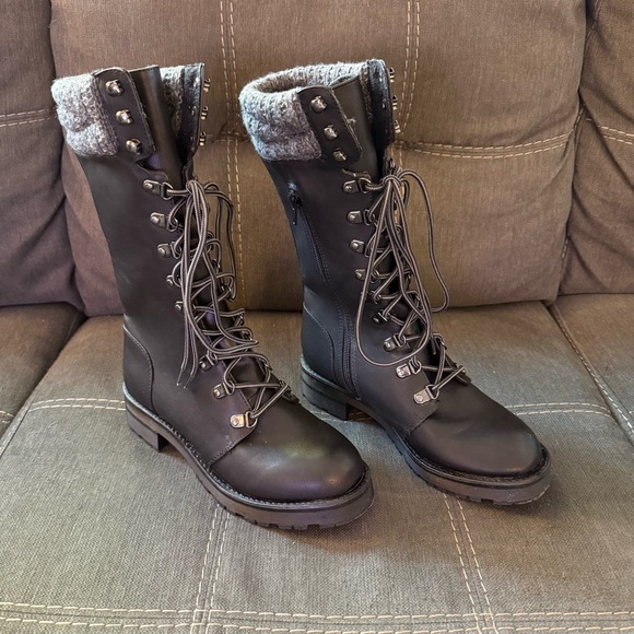 MIA Shoes - MIA Jenson Mid-Calf Lace-Up Black Combat Boots